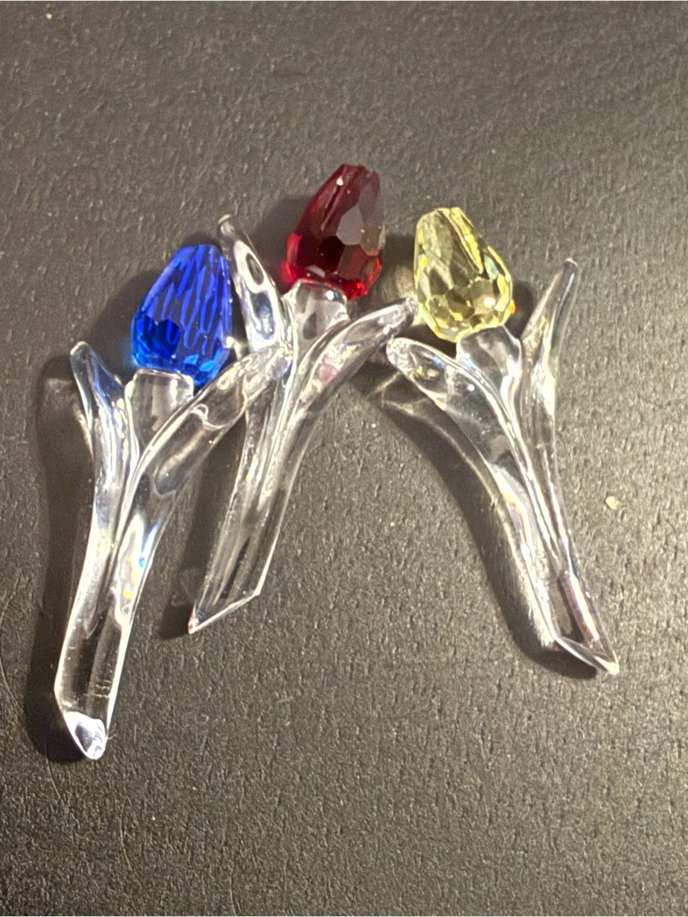 Set of 3 Swarovski Crystal MINI 1" TULIP FLOWERS red, blue, & yellow bud flowers